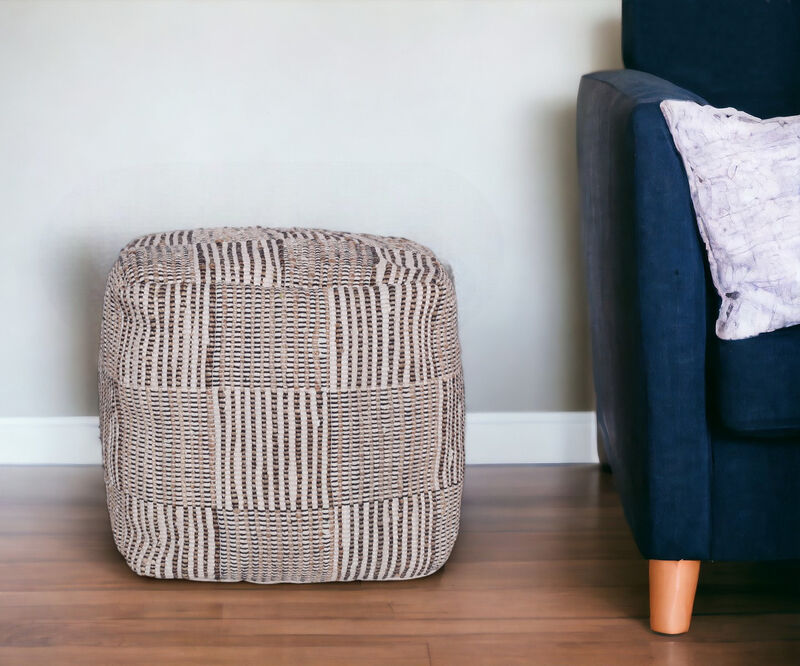 Cotton Cube Geometric Pouf Ottoman for Living Room or Bedroom Seating
