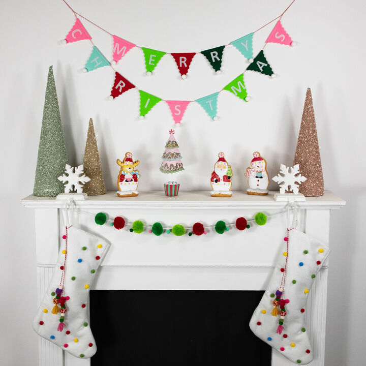 46" Green and Red Christmas Wool Beaded Garland - Unlit