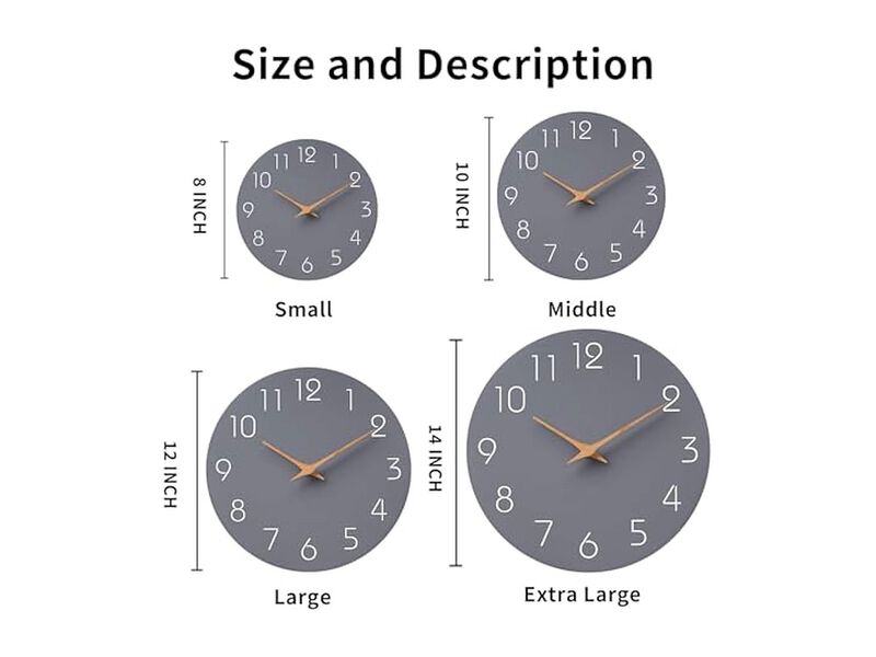 Gray Simple Wall Clock 12 Inch Silent Non Ticking Modern Battery Operated image number 2