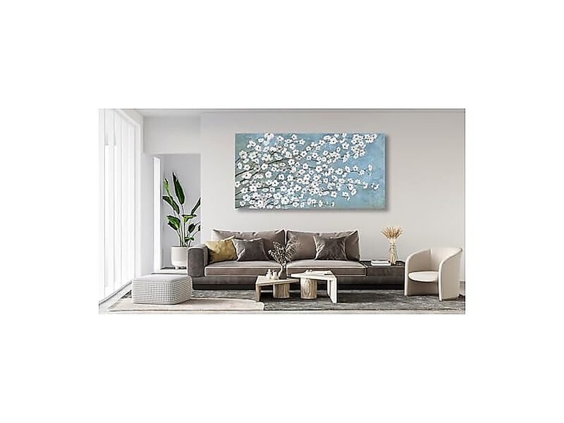 Large Flowers Wall Art White Blossom Branches Canvas Living Room Rustic Light image number 2