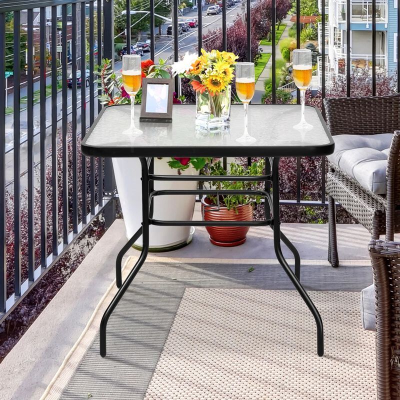32 Inch Patio Tempered Glass Steel Frame Square Table image number 2