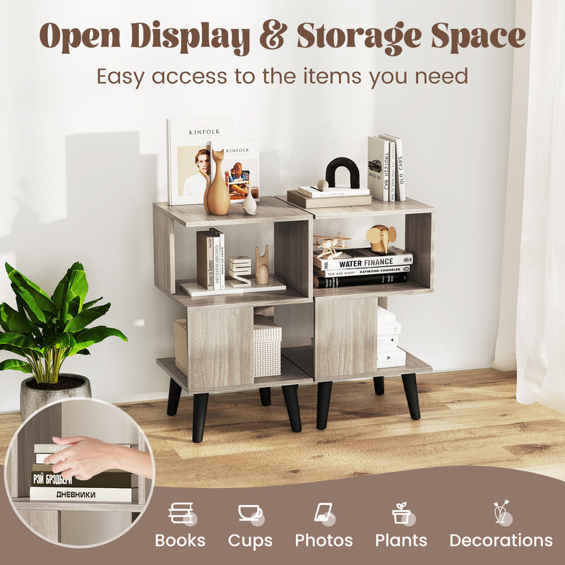 Set of 2 Geometric 3-Tier Bookshelves with Open Storage Shelves for Home or Office