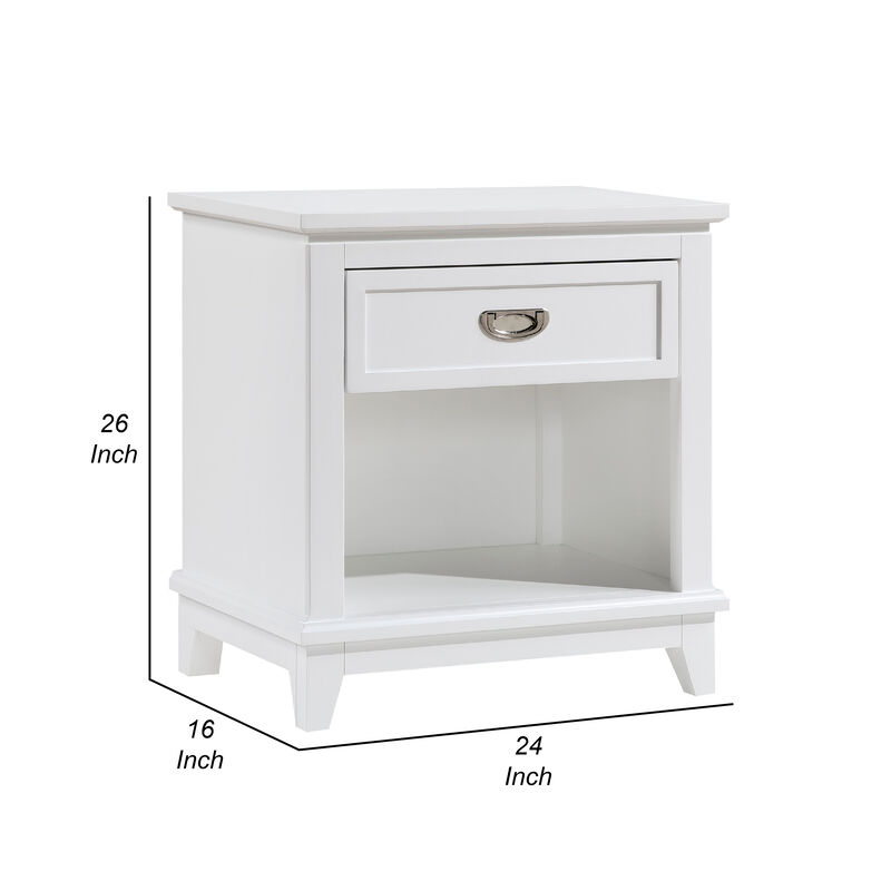 Sely Nightstand, 1 Drawer w Open Cubby, White Wood, Ring Handle image number 5