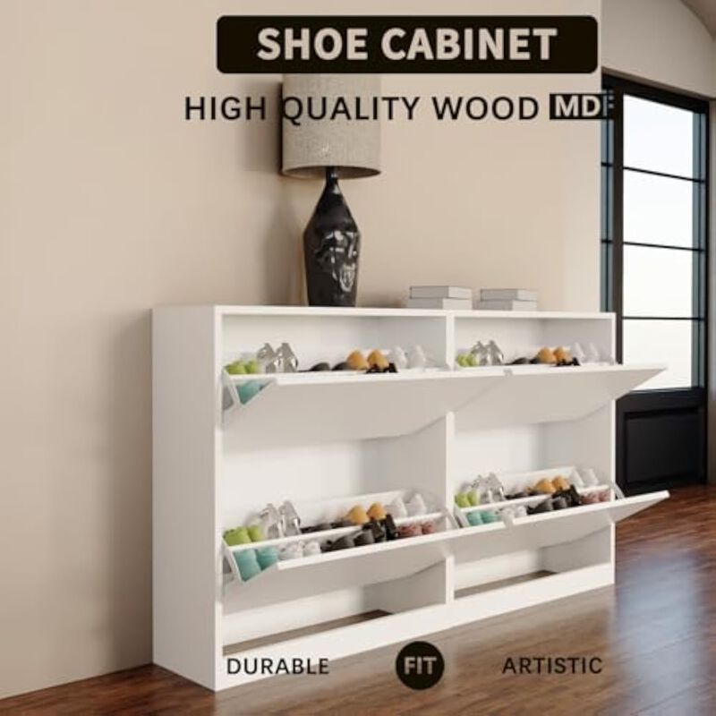 Entryway Shoe Storage Cabinet Flip Drawer Adjustable Shelves White image number 3