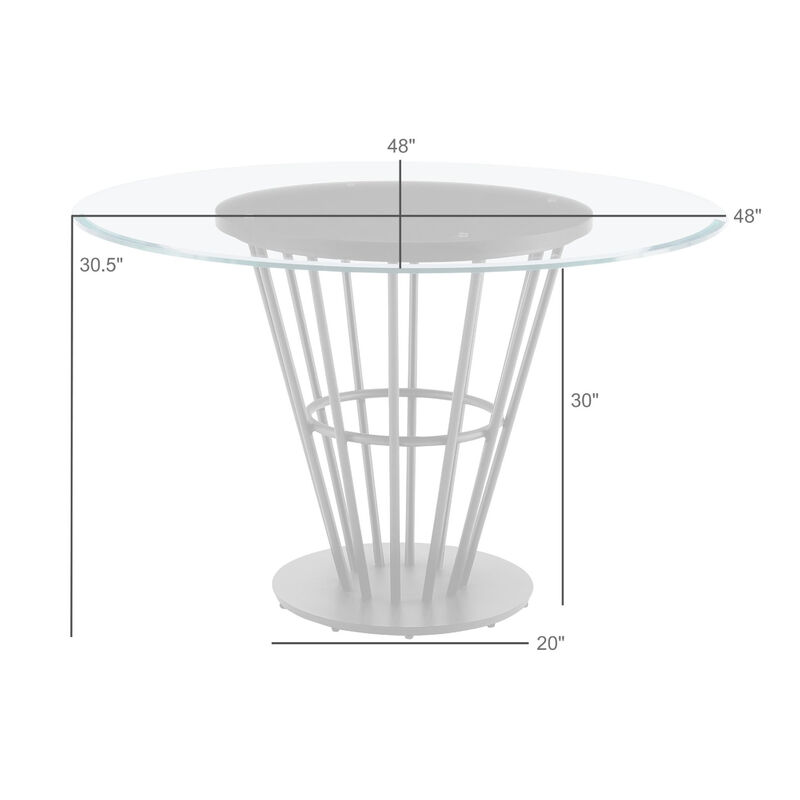 Vena Dining Table, Brushed Steel, Brown Wood, 48 Inch Glass Top