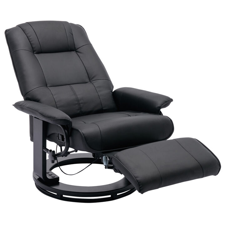 Faux Leather Manual Recliner,Adjustable Swivel Lounge Chair with Footrest,Can Rotate 360 Degrees,L-right Angle Curved Wooden Frame, Armrest and Wrapped Wood Base for Living Room,Black