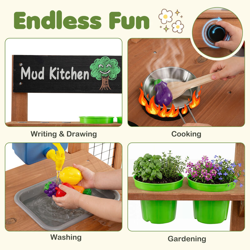 Kids Outdoor Wooden Mud Kitchen with Sink and Planter Box image number 6