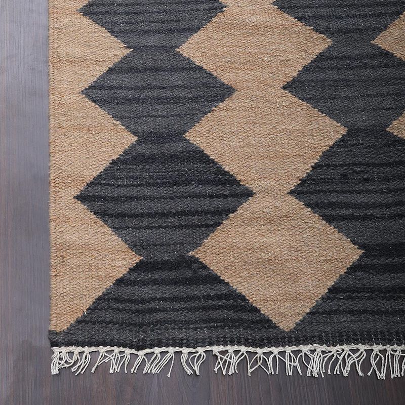RUGSOTIC CARPETS HAND WOVEN FLAT WEAVE KILIM WOOL ECO-FRIENDLY AREA RUGS  - 5'x8', Rectangle Shape, Brown Charcoal Color, Contemporary Design, Low Pile Handmade Rugs for Living Room (D00108)