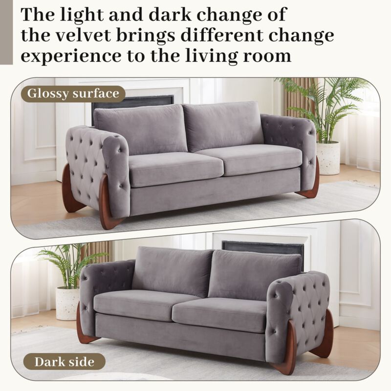 Rodcaf Mid‑Century Modern Button Tufted Velvet 3‑Seat Sofa image number 2