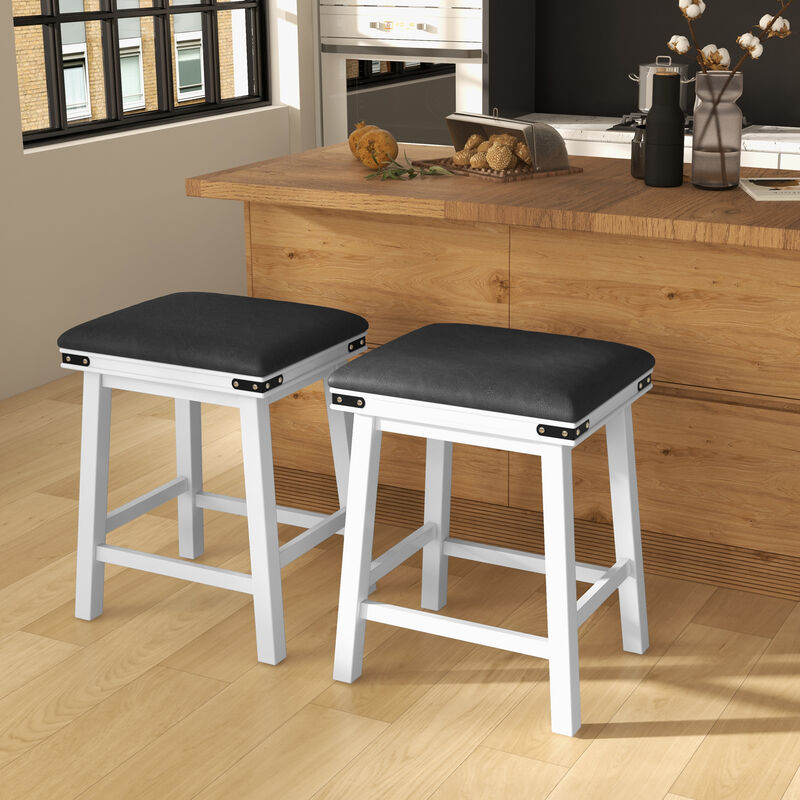 Set of 2 Dining Bar Stool with Acacia Wood Frame