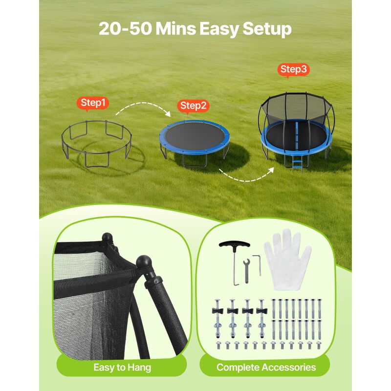 Recreational Outdoor Trampoline with Enclosure Net, Thick Safety Pad for Kids & Adults image number 3