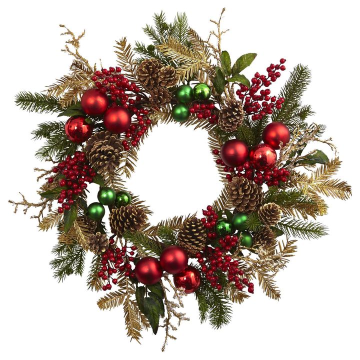 Nearly Natural 24-in Ornament, Pine & Pine cone  Wreath
