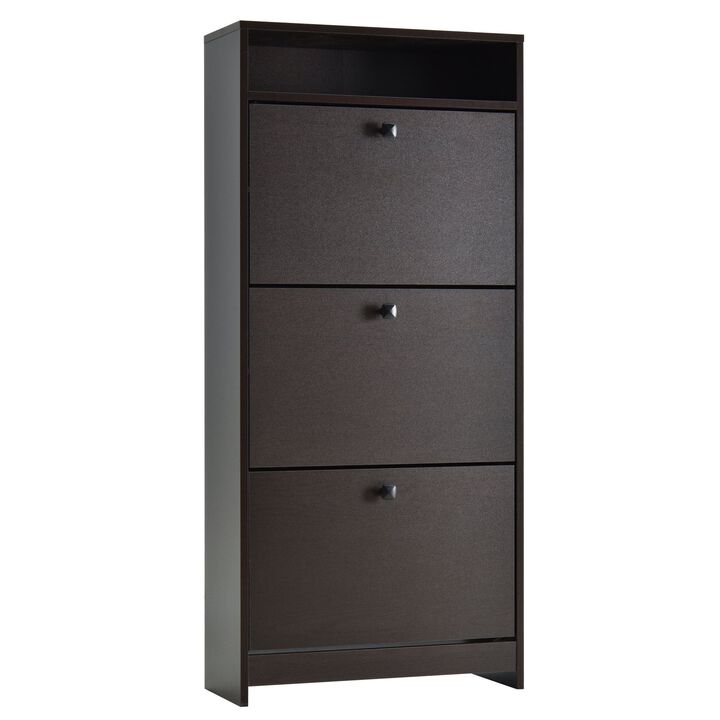 Trendy Shoe Storage Cabinet with 3 Large Fold-Out Drawers & a Spacious Top Surface for Small Items, Espresso