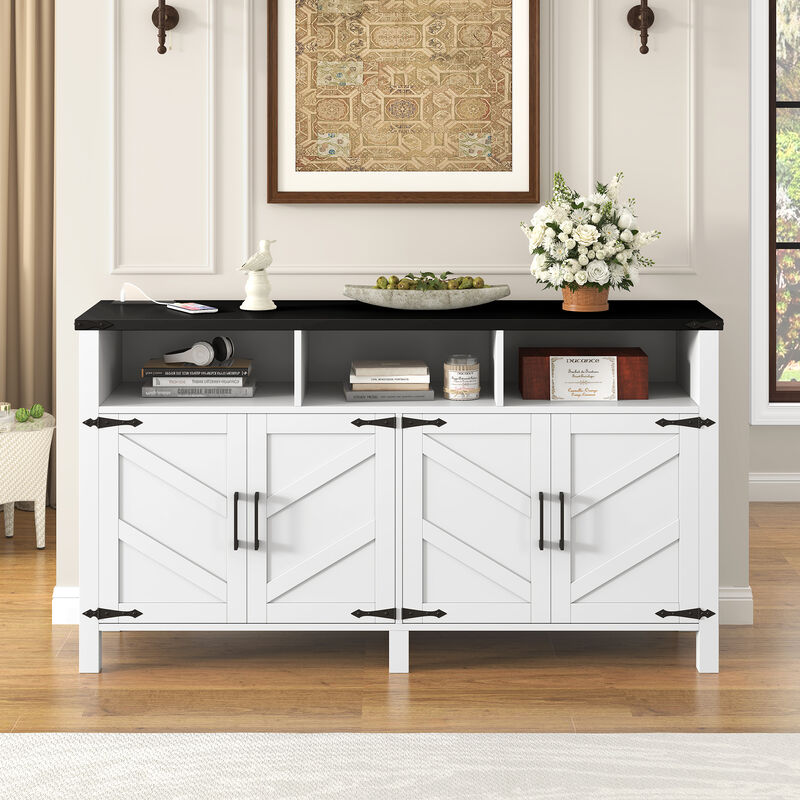 TATEUS Modern Buffet Cabinet with Built-in Charging Station, Aluminum Handles & Half-Open Shelves. image number 1