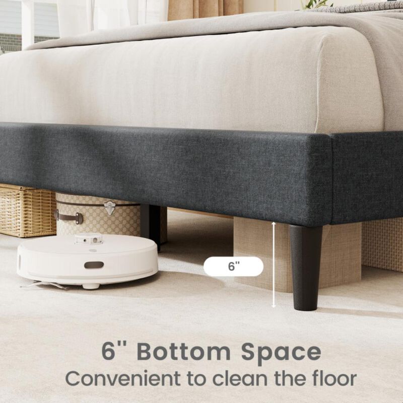 Hivvago Bed Frame with Vertical Channel Tufted Headboard and Wooden Slats