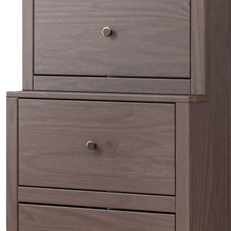 Stav Tall Dresser Chest with 4 Drawers, Plank Style, Gray Solid Wood - Benzara