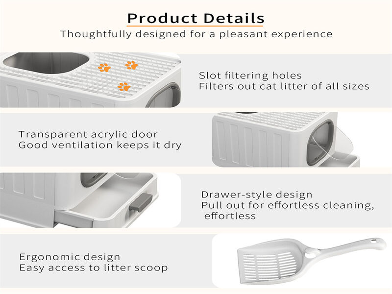 Anti-Splashing Enclosed Plastic Cat Litter Box image number 4
