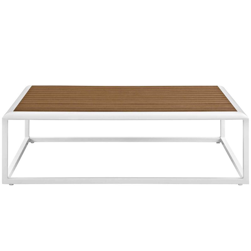 Modway Stance Outdoor Patio Contemporary Modern Wood Grain Aluminum Coffee Table In White Natural