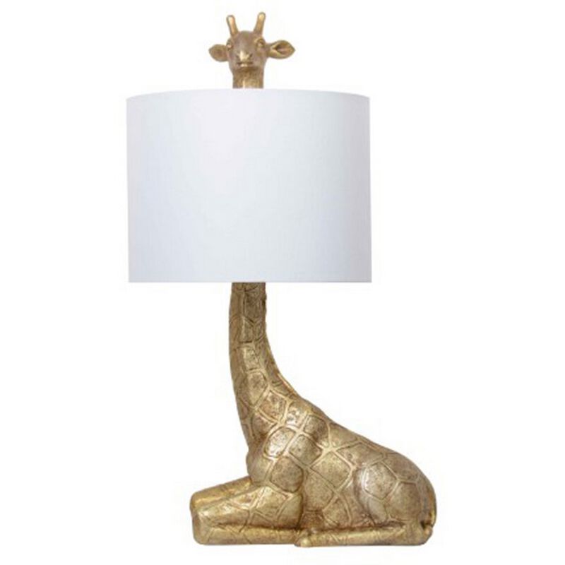 25 Inch Table Lamp, Jungle African Giraffe Statuette Gold Metal Base - Benzara