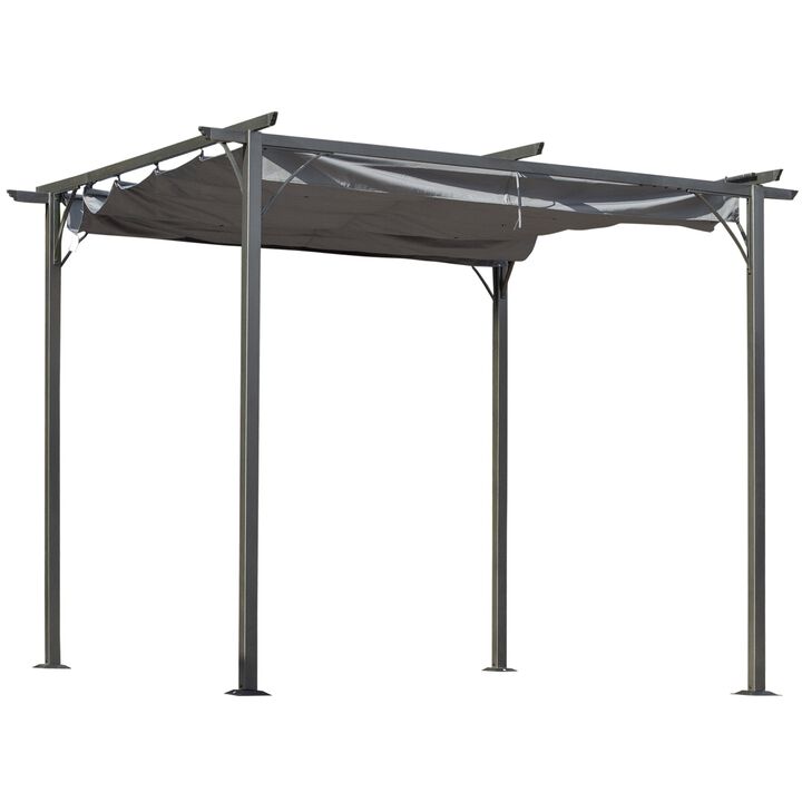 10' x 10' Retractable Patio Gazebo Pergola with UV Resistant Outdoor Canopy & Strong Steel Frame Grey