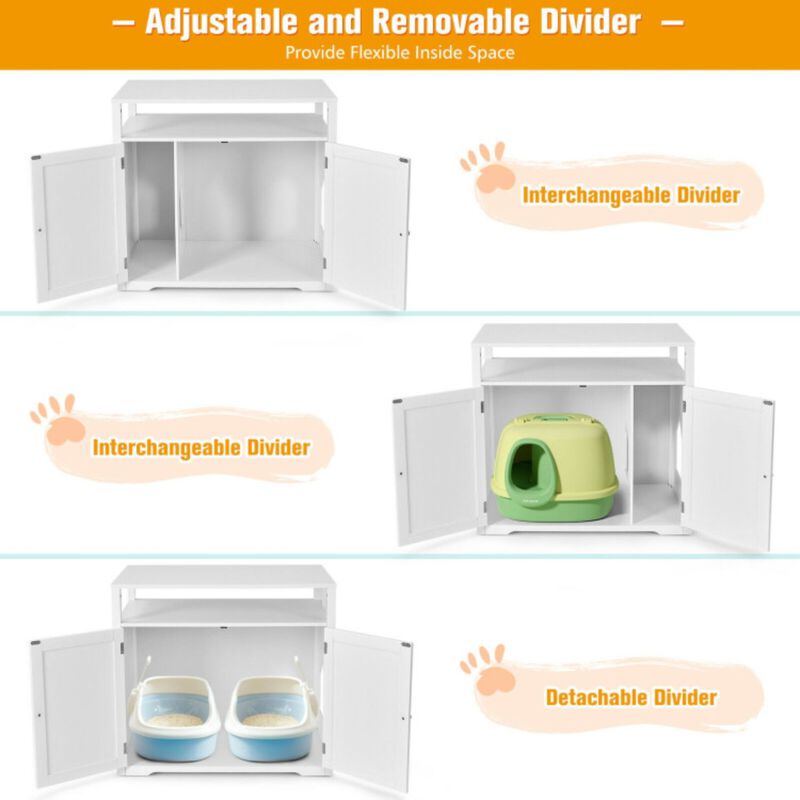 Wooden Cat Litter Box Enclosure Hidden Cat Washroom with Storage Layer image number 4