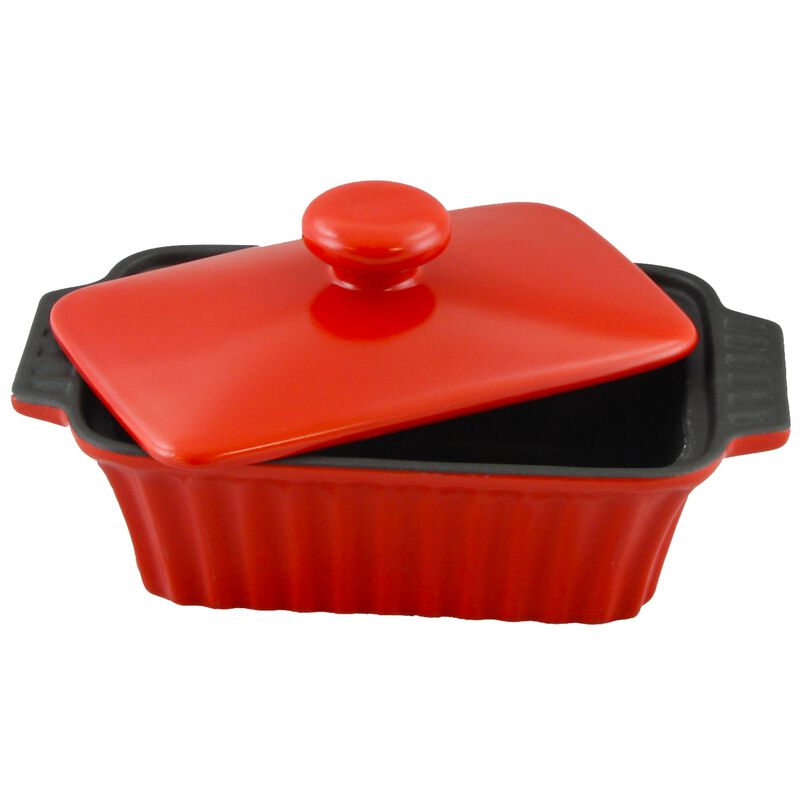 Denhoff 8.5 in. Non-Stick Ribbed Casserole with Lid in Red
