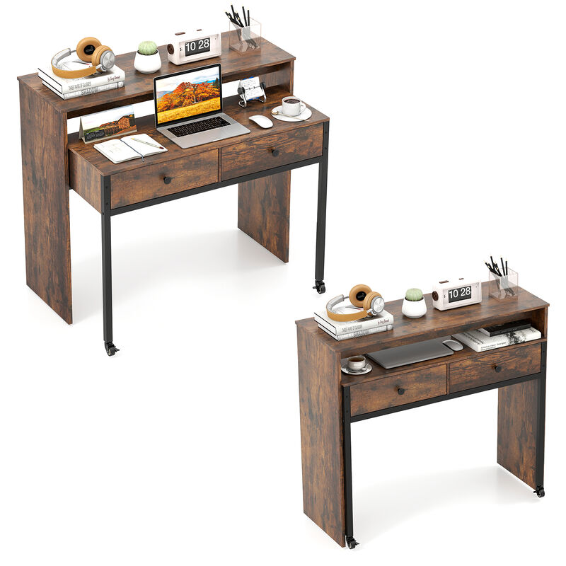 Convertible Extendable Writing Desk with 2 Drawers for Home Office image number 5