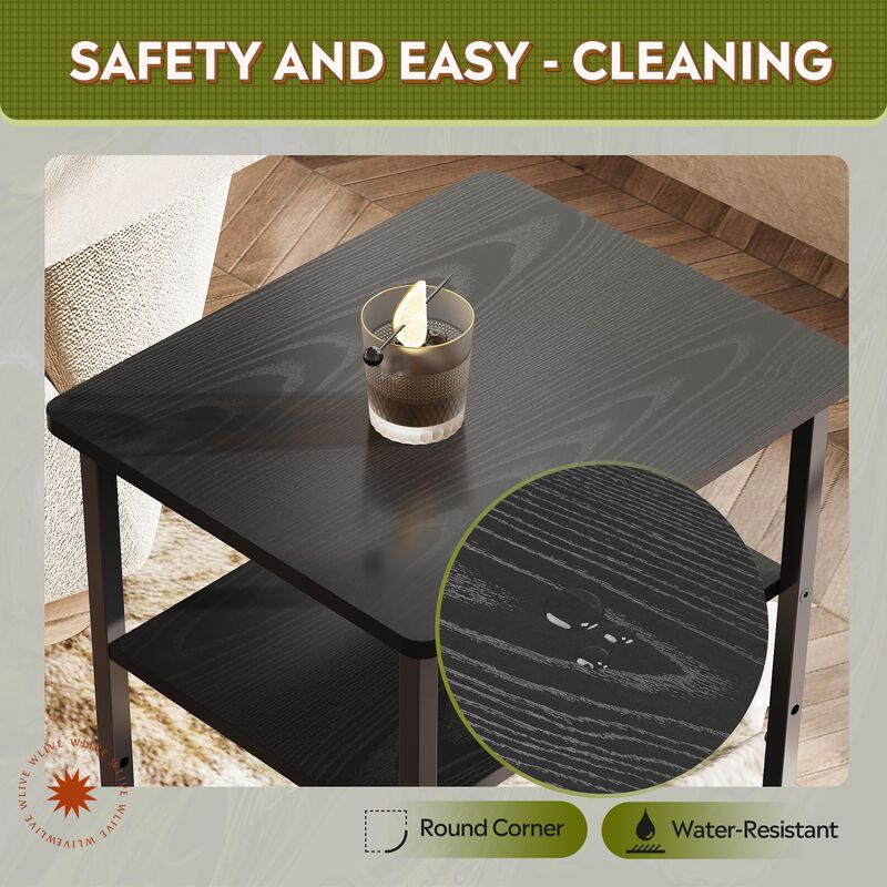 WLIVE Black Side Tables Living Room Set of 2, Industrial End Table for Two, Black Side Table for Bedroom, Home Office, Small Spa