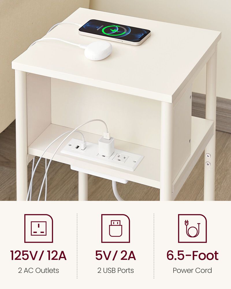 Side Table with Charging Station - 3-Tier End Table with USB Ports and Outlets for Convenient Charging image number 3