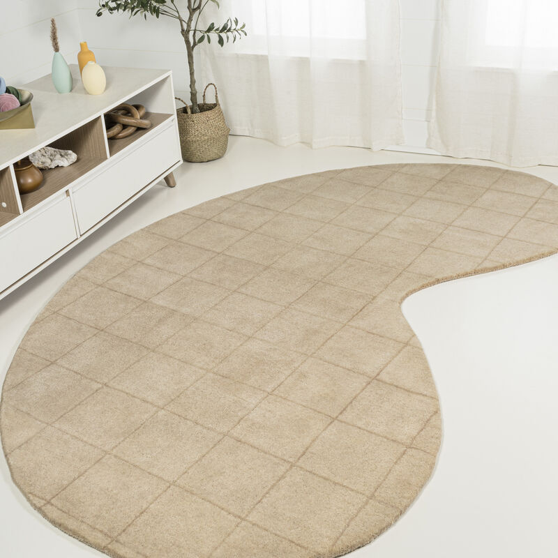 Bean Modern Plaid Grid Handwoven Wool Beige/Light Brown Area Rug