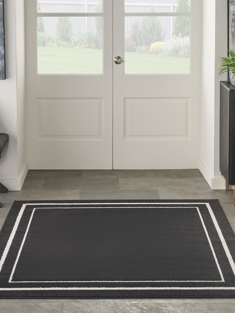 Nourison Essentials NRE02 Black/Ivory 5' x Square Rug image number 3