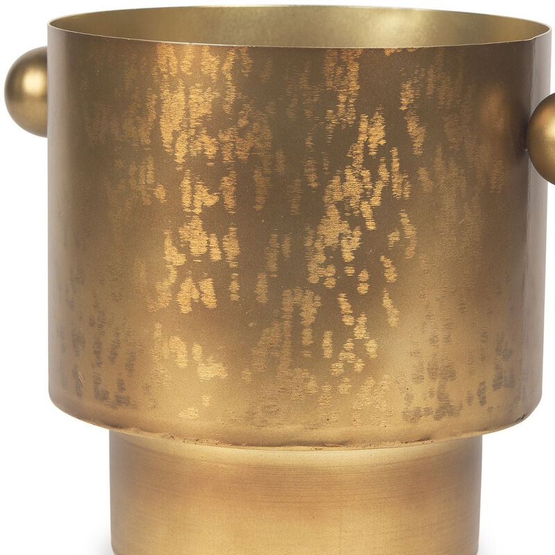 HomeRoots 9" Gold Cast Iron Round Table Vase image number 2