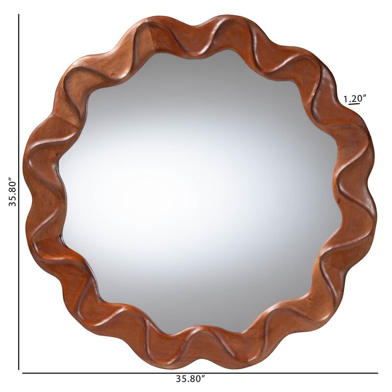bali & pari Bahati Round Wall Mirror with Sculpted Wavy Frame - Decorative Accent Mirror for Entryway, Bedroom, or Living Room image number 3