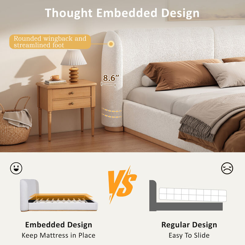 Christopher Knight Home Paula Modern Rubberwood Boucle Upholstered Bed with Wingback Headboard image number 5