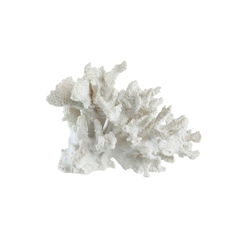 Lily 10 Inch Faux Coral Accent Sculpture, Polyresin Decorative Piece, White-Benzara