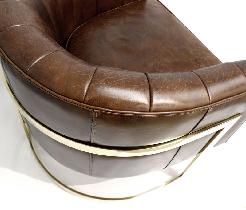 Pasargad Home Castello Genuine Leather Barrel Chair image number 6
