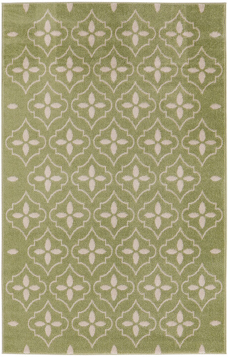HomeRoots 4' X 6' Green And Ivory Geometric Indoor Outdoor Area Rug