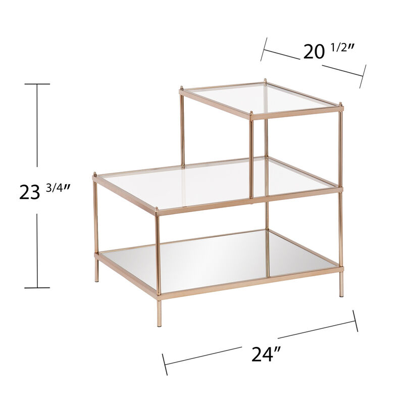Hivvago 24 Inch  Gold And Clear Glass Tiered Rectangular End Table