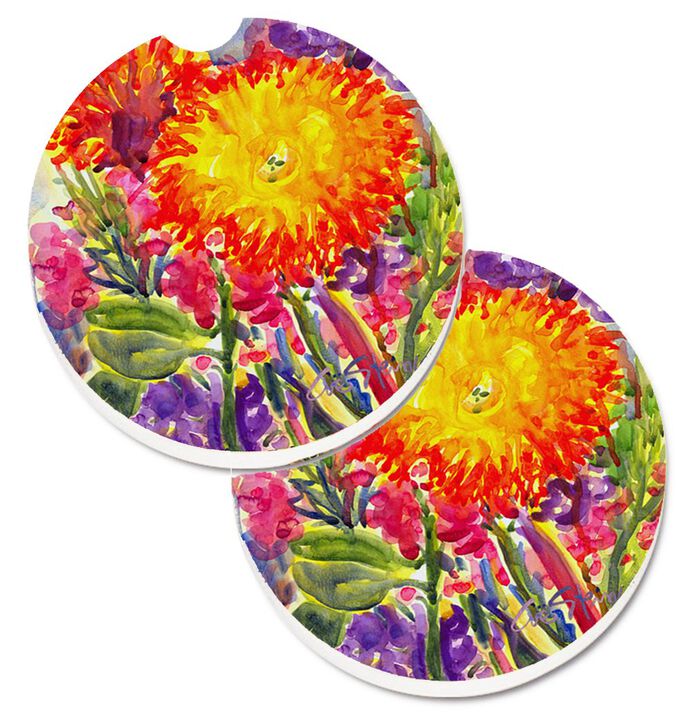 Caroline's Treasures Flower - Aster Set of 2 Cup Holder Car Coasters 6077CARC, 2.56, Multicolor