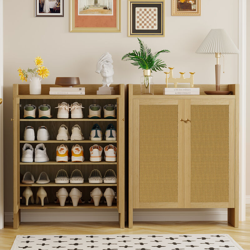 Tolnil 42.5" Tall Rattan Shoe Cabinet image number 2