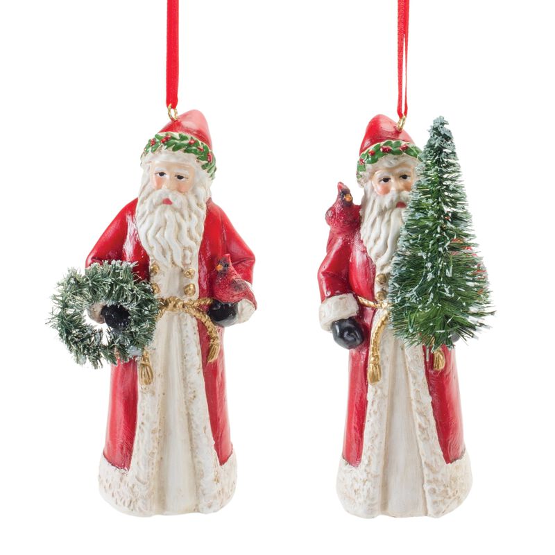 Festive Red Santa With Cardinal Bird Ornament (Set of 6)