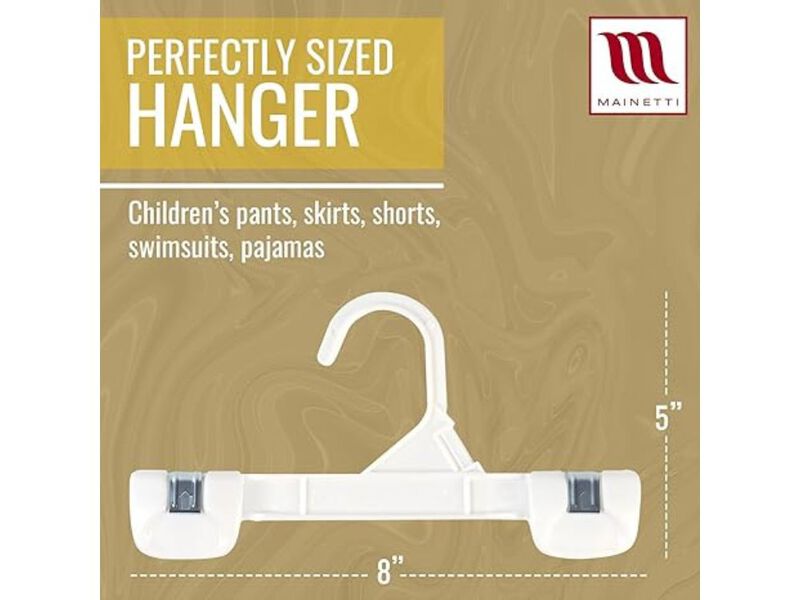 Kids White Plastic Hangers | 100-Pack 8-Inch Pants Hangers with Clips image number 2