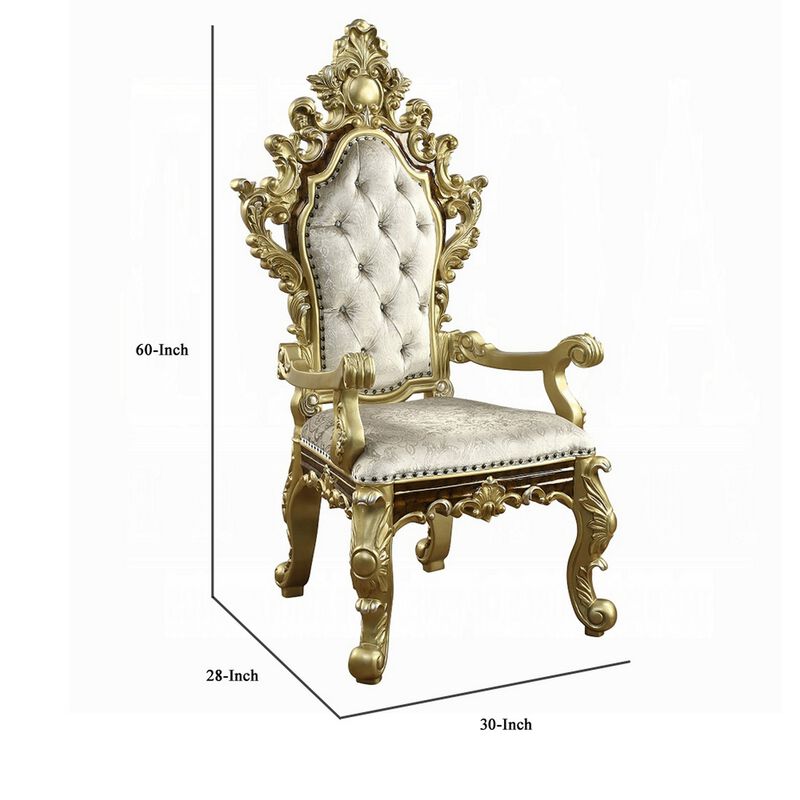 Mara Dining Armchair Set of 2, Crystal Tufted, Gold Floral Carvings  - Benzara image number 4