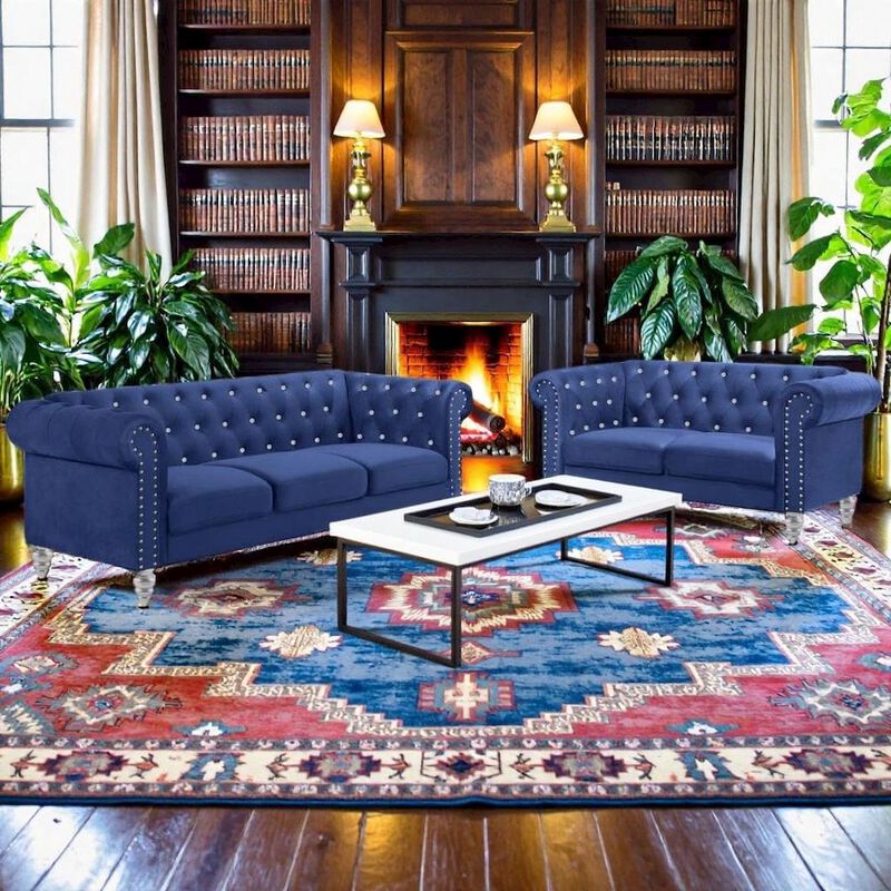 2-Piece Blue Couch Set &ndash; Sofa and Loveseat Sofas for Living Room Set image number 1