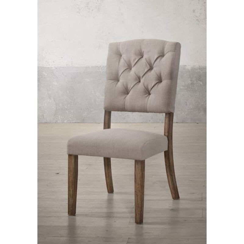 Bernard Side Chair (Set-2) in Cream Linen & Weathered Oak