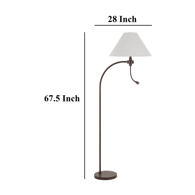 Ashy 68 Inch Floor Lamp, Gooseneck LED, White Shade, Black Arc Pole - Benzara
