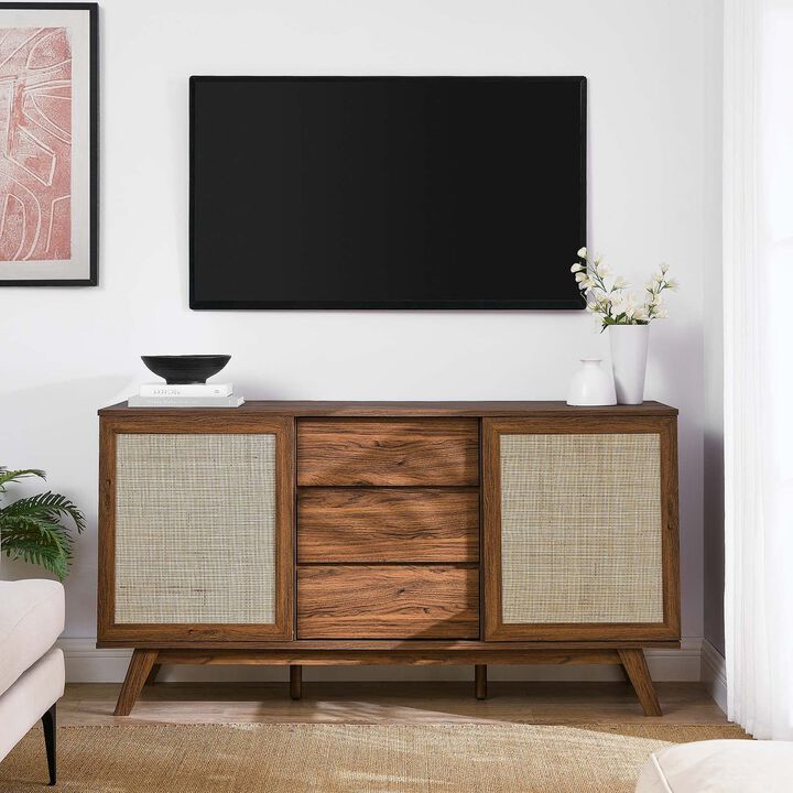 Modway Soma 59" Rattan High TV Stand Sideboard in Walnut