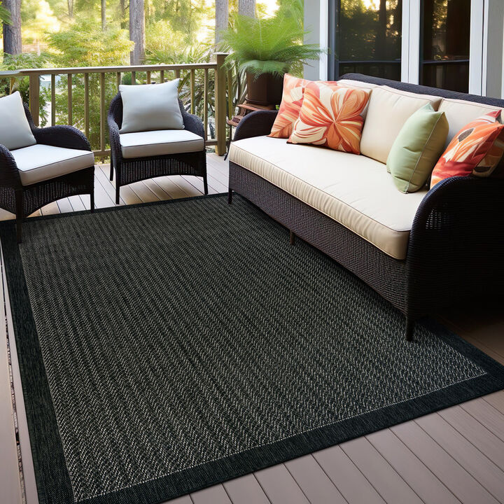World Rug Gallery Contemporary Bordered Weather Resistant Reversible Indoor/Outdoor Area Rug:  Stain-Resistant,  Low Pile