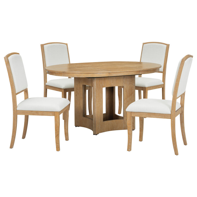 Merax Farmhouse Extendable Round Dining Table Set for 4