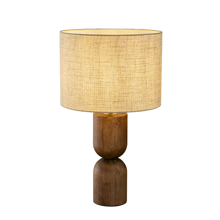 24'' Japandi Honey Brown Wood Base Bedside Table Lamp &ndash; Modern Classic Nightstand Lamp with Beige Linen Fabric Shade for Bedroom, Living Room